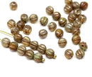 5mm Lustered beige brown green druk round melon beads Picasso finish - 40Pc