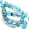 6mm Aqua Blue round druk czech glass beads with golden flakes - 40Pc
