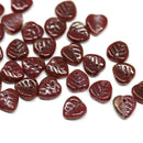 9mm Brown red leaf beads, Heart shaped triangle leaf, Dark red - 50pc