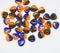 9mm Blue orange glass leaf beads, Czech glass small leaves petals - 50pc