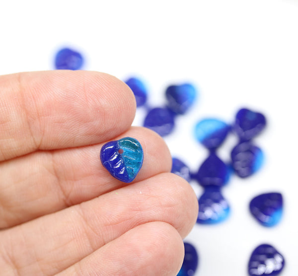 9mm Dark blue glass leaf beads, Heart shaped triangle leaf - 50pc