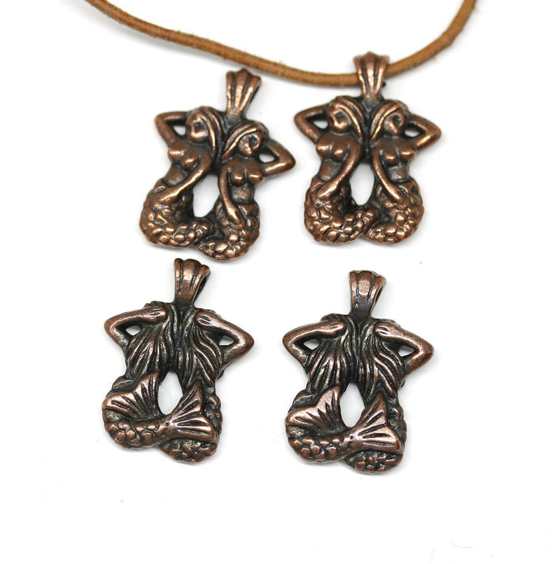 4pc Antique copper two Mermaids charms