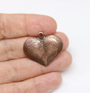 Large puffy heart pendant bead, Antique copper