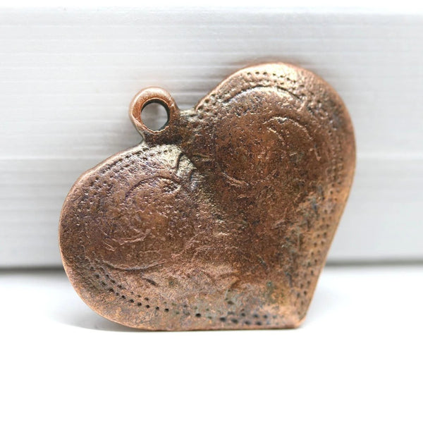 Large puffy heart pendant bead, Antique copper