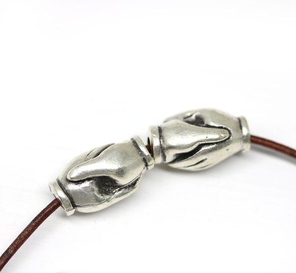 2pc Shaking hands antique silver beads, 3mm hole