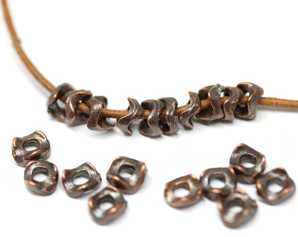 6mm Organic chunky antique Copper rondelle beads 2mm hole 20pc