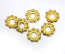 10mm Golden daisy rondelle beads, Round gold coated rondel spacers, 3mm hole, 6pc