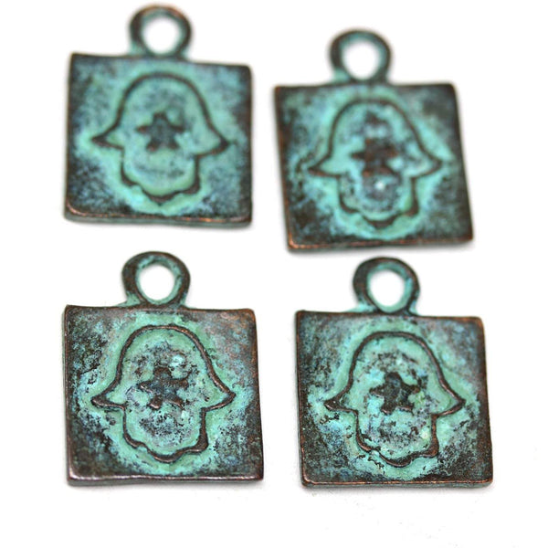 4pc Hamsa hand square charms, Healing hand 21mm