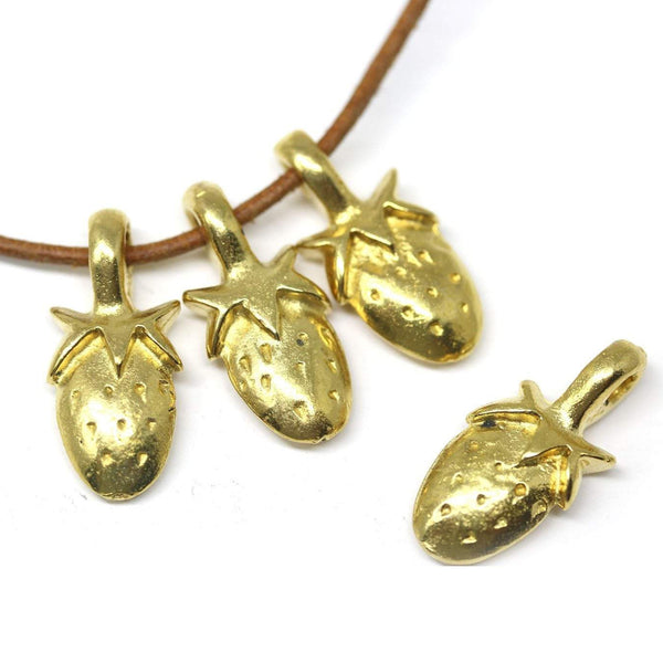 4pc Light brass strawberry charms
