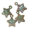 4pc Smiley face star charms, Green patina copper