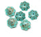 14mm Flower cap, Turquoise green czech glass beads - 6pc