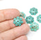 14mm Flower cap, Turquoise green czech glass beads - 6pc