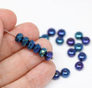25pc Dark blue metallic rondelle beads, fire polished czech glass - 4x7mm