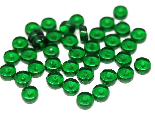 50pc Dark green rondelle beads, czech glass pressed spacer - 6x3mm
