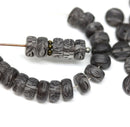 40pc Black striped rondelle beads, pressed czech glass spacers - 6x3mm