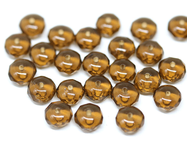 4x7mm Smokey topaz czech glass rondelle beads - 25pc