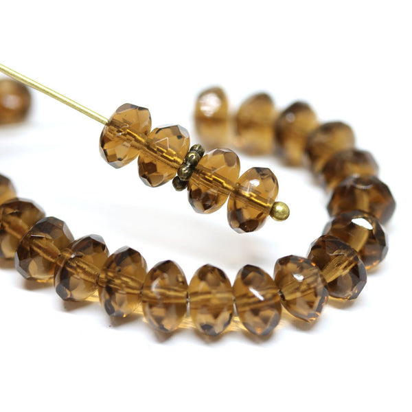 4x7mm Smokey topaz czech glass rondelle beads - 25pc