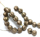 6mm Metallic brown czech glass melon shape beads - 30pc