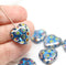 15mm Fancy heart, aqua blue czech glass beads, AB finish - 6Pc