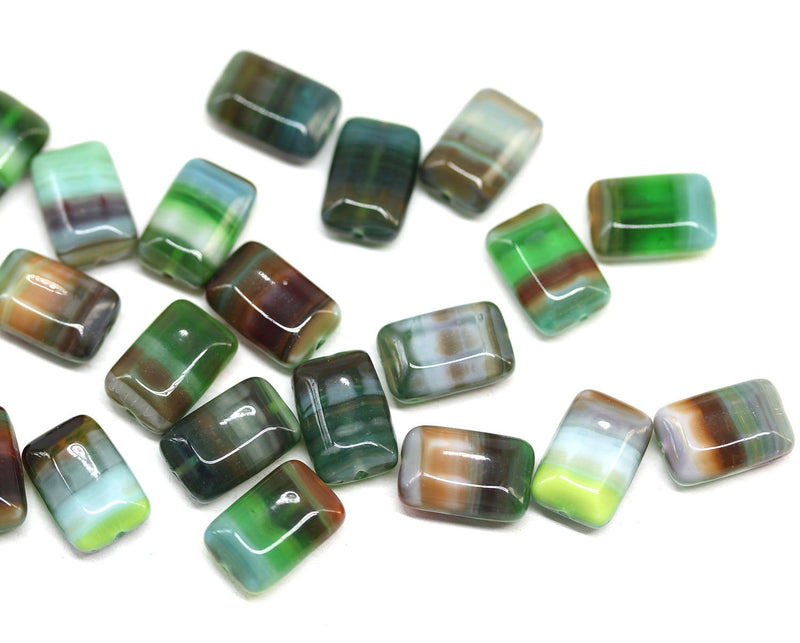 12x8mm Rectangle beads, czech glass beads in mixed green red color 20pc