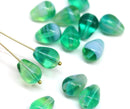 15Pc Mixed green pear shape teardrop czech glass beads - 13x9mm
