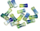 15x8mm Blue green bone shape czech glass long beads - 15Pc