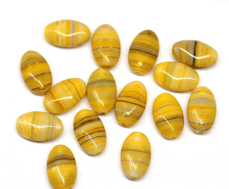 15x9mm Yellow ochre oval, mixed color rhombus beads - 15pc