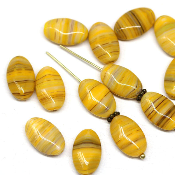 15x9mm Yellow ochre oval, mixed color rhombus beads - 15pc