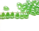 40pc Bright green czech glass teardrop beads, Green with luster pressed - 6x9mm