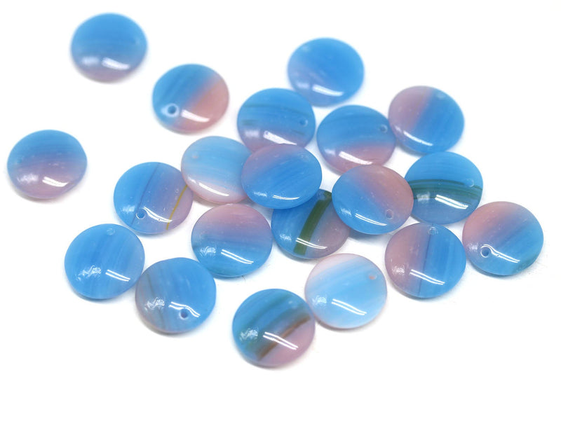 12mm Blue pink lentil czech glass round circle beads - 20Pc
