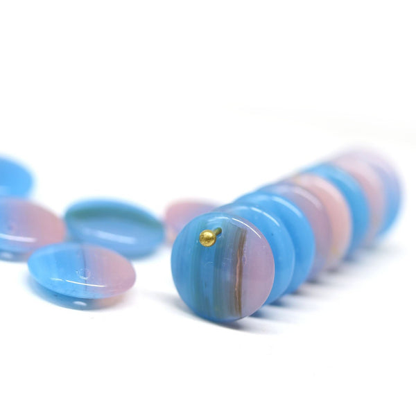 12mm Blue pink lentil czech glass round circle beads - 20Pc