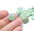 12mm Sage green and blue lentil czech glass round beads - 20Pc