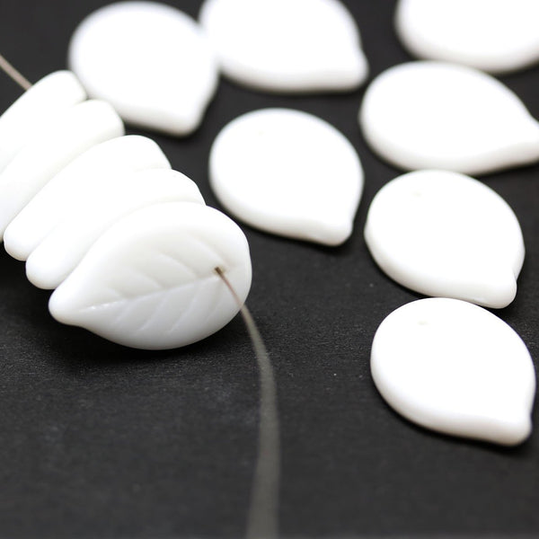 18x13mm White large Czech glass leaves, 12Pc