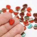 9mm Red leaf glass beads, Heart shaped triangle leaf, Red blue - 50pc