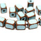 11x8mm Blue brown rectangle ceramic beads, 2mm hole, 8pc