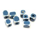11x8mm Denim Blue white edge rectangle ceramic beads, 2mm hole, 8pc