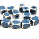 11x8mm Denim Blue white edge rectangle ceramic beads, 2mm hole, 8pc