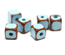 10mm Blue brown greek ceramic cube beads 2mm hole, 6pc