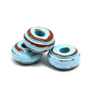 18mm Blue brown ceramic ring pendant beads, 3pc