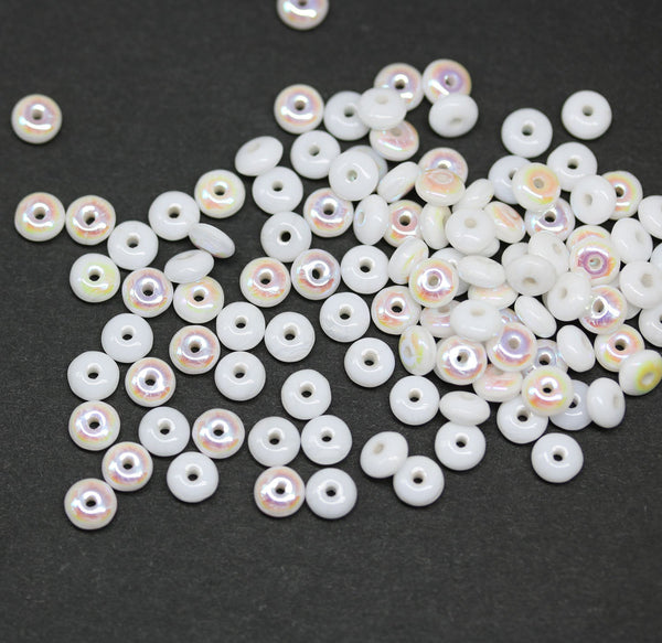 4mm White czech glass rondelle spacer beads - approx. 130pc