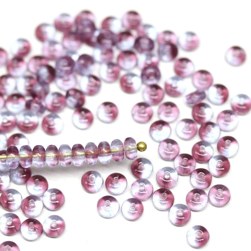 4mm Amethyst purple czech glass rondelle spacer beads - approx. 130pc