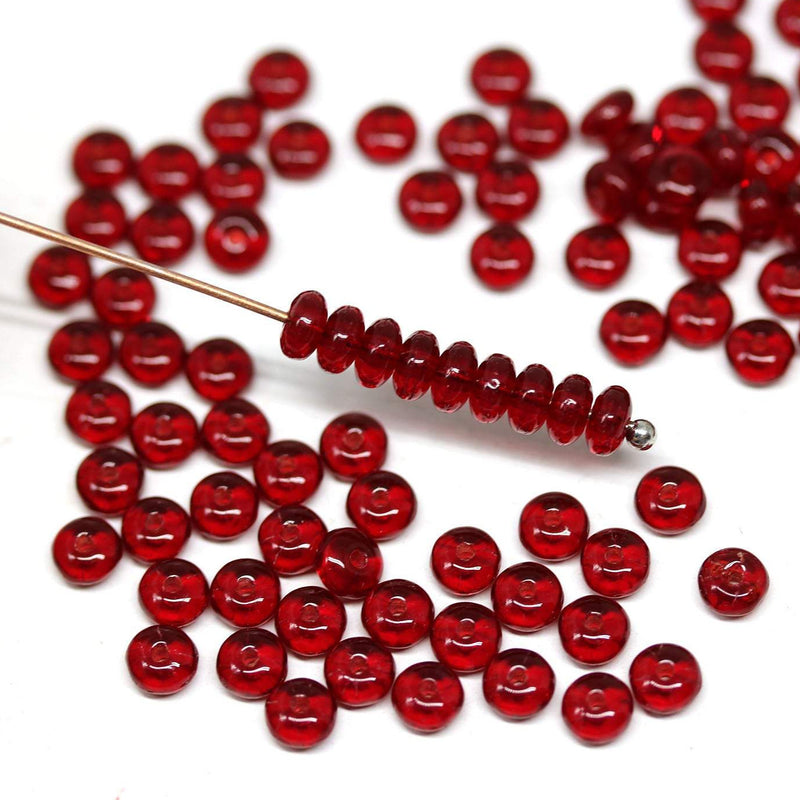 4mm Dark red czech glass rondelle spacer beads - approx. 120pc