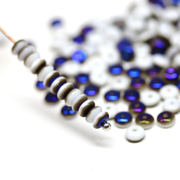 4mm White czech glass rondelle spacer beads - approx. 130pc