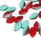 12x7mm Turquoise green red leaf beads, Czech glass - 40pc