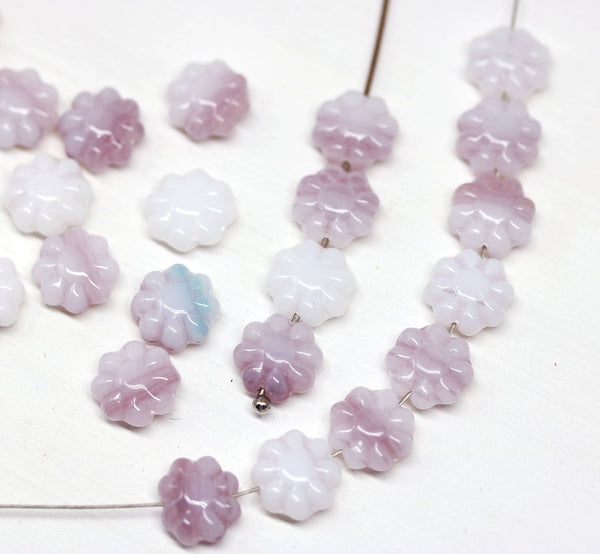 9mm Pale pink Flower beads, czech glass flat daisy floral beads, 30Pc