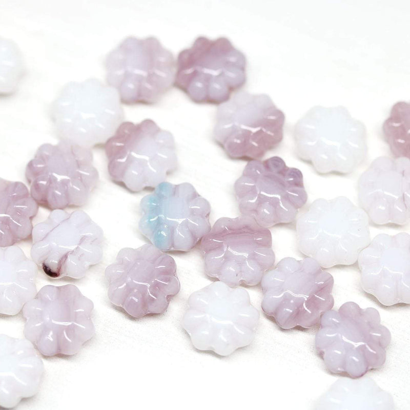 9mm Pale pink Flower beads, czech glass flat daisy floral beads, 30Pc