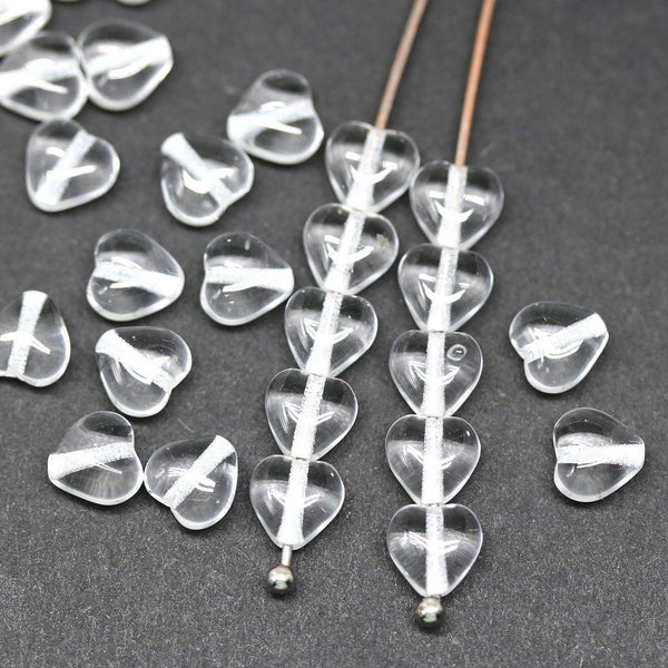 6mm Crystal clear small Heart beads, czech glass - 50pc