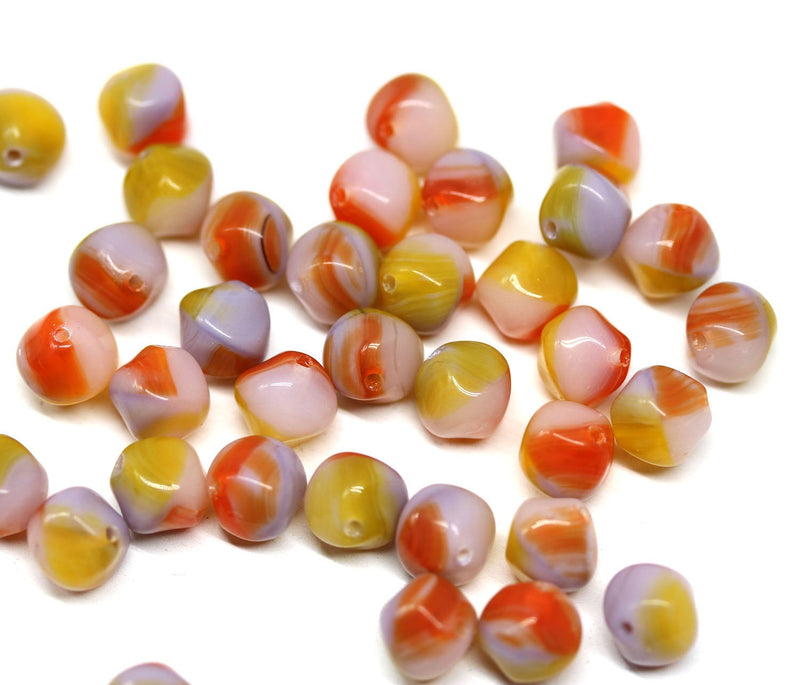 8mm Red yellow pink mixed color Czech Glass beads - 40Pc