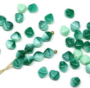 6mm Teal green bicone beads, Mixed color czech glass pressed beads, 50Pc