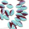 12x7mm Turquoise green leaf beads, Czech glass leaves - 50pc